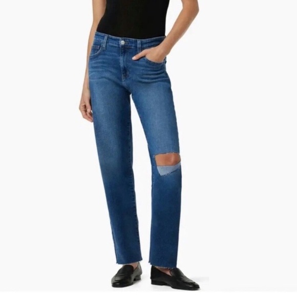 NWT Joes Jeans Pollera Boyfriend Jean Distressed Knee Stretch Raw Hem Sz 24 - Picture 1 of 15